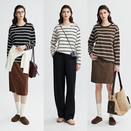 棉仓366601041-松川棉撞色粗条纹长T恤 商品图4