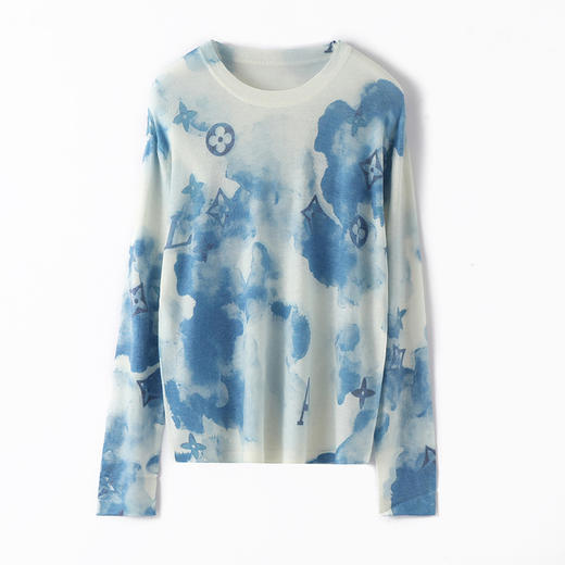 丁摩【120支水溶】精纺超细水溶羊毛水墨画圆领亲肤薄款针织打底衫AL2507 商品图0