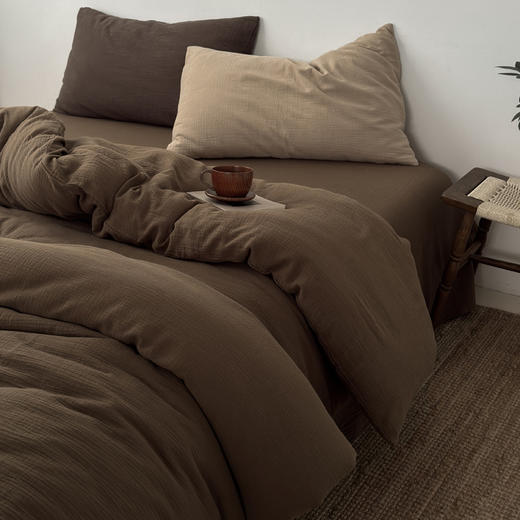 【纯色款/混色款皱皱纱四件套】全棉色织提花四件套A类双拼提花床品文艺北欧双人新 商品图3