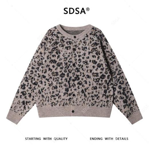 SDSA男士秋冬新款痞帅男装潮牌豹纹纽扣圆领开衫毛衣慵懒风针织衫 商品图1