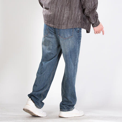 DRONKOO 2025 正常腰钉扣裂纹编织皮牌中厚牛仔长裤 商品图3