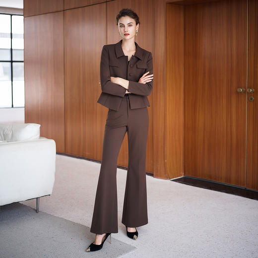 IWY/秋冬季磨毛套装女士职场通勤两件套新款棕色收腰正装阔腿裤CP2534 商品图1