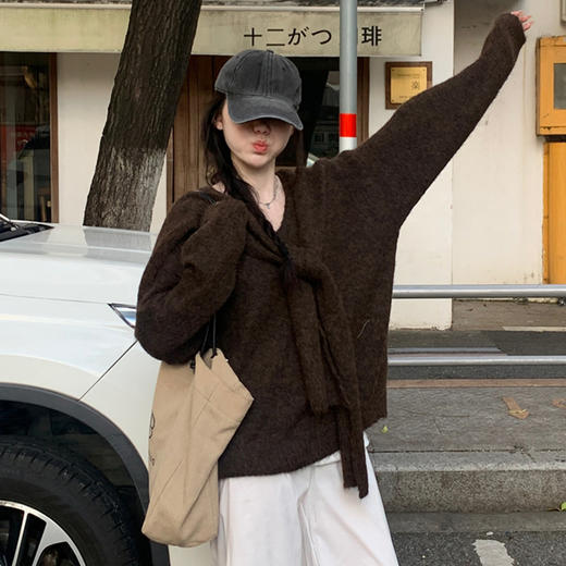 西遇宽松毛衣慵懒高级感女秋季新款韩版v领长袖针织上衣SS051695 商品图3