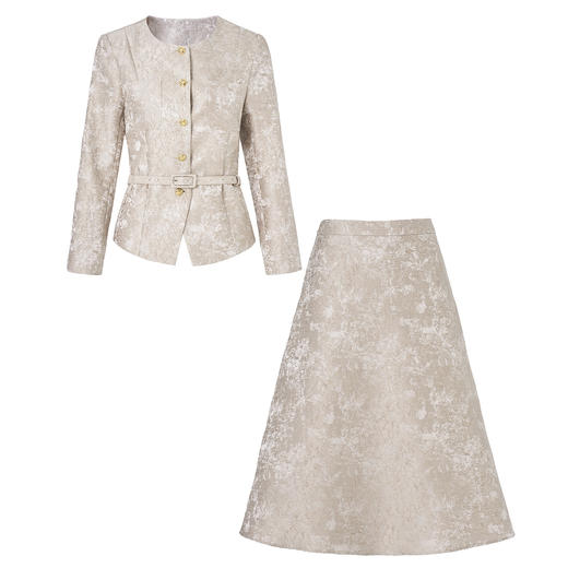 「高货wl」全新升级【铂金会员395/天猫529/差价134】(99540)洛诗琳2025秋冬重工浮雕提花西服高腰A字半身裙两件套女 商品图4