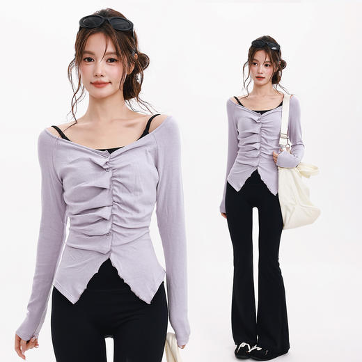 跃牌【禅语梵心】秋冬花边蓄热显瘦上衣女健身服跑步瑜伽长袖训练运动T恤CX5725 商品图1