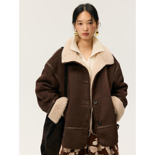 HeyDress麂皮翻领皮毛一体宽松外套 商品图1