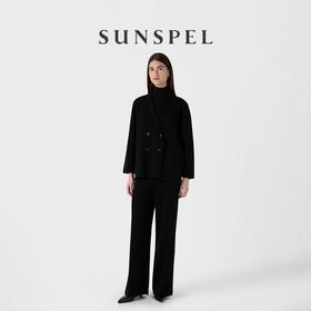 SUNSPEL女士秋冬精纺美利奴羊毛阔腿裤通勤日常小黑裤