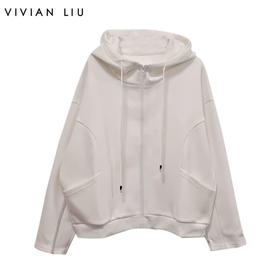VIVIAN LIU D2417306梅春女装新款时尚立领连帽宽松长袖针织外套