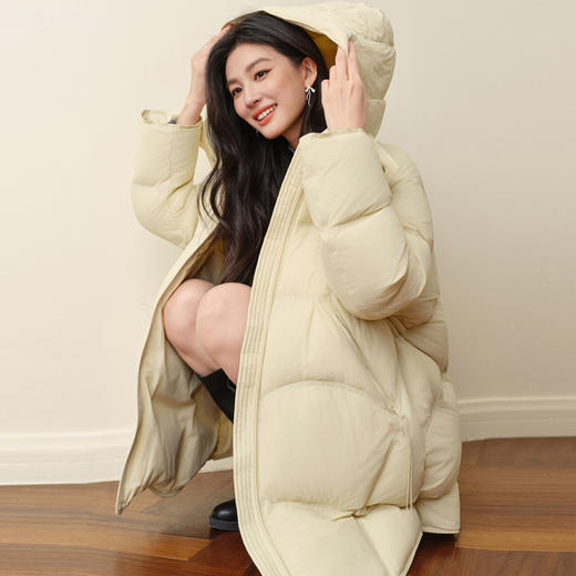 【严选】诗凡黎连帽中长款百搭羽绒服2025冬新款简约韩系宽松保暖面包服女7G9380161 商品图0