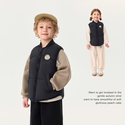 【无氟防泼水】马克珍妮男童趣味小熊羽绒马甲2025年冬装新款551677 商品图1