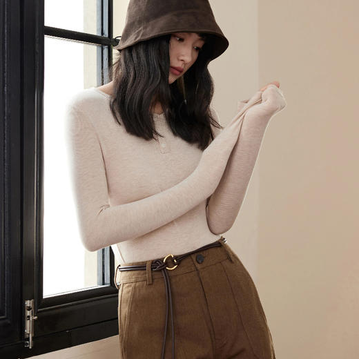 SPLELED 复古亨利领羊绒衫 兰精莫代尔纤维+黄金产区山羊绒混纺，黑科技自发热 蓬松软糯，保暖效果好 商品图3