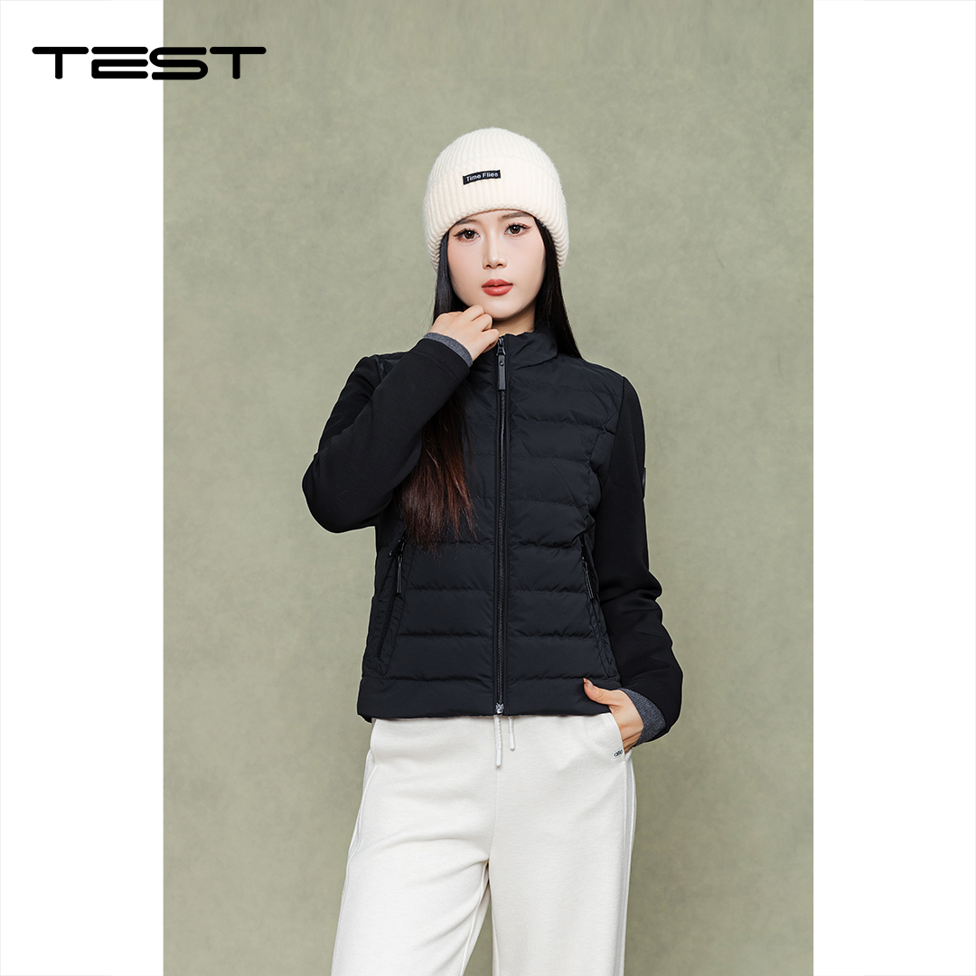 冬上新简约百搭修身显瘦黑色拼接短款羽绒服2254013