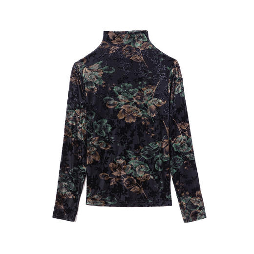 丝绒印花烫钻高领长袖打底衫修身显瘦t恤K-E37M2918 商品图1