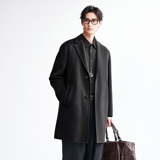 棉仓367823005-经典老钱风西装领中长款毛呢大衣 商品图1