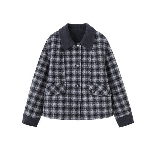 雀说格纹双面羊毛短外套新款娃娃领小个子显瘦百搭呢子大衣AL6658 商品图4