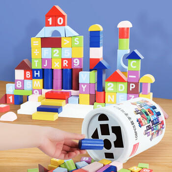 QZMEDU108粒大颗粒积木玩具木质拼插男孩女孩桶装儿童早教益智生日礼物 商品图7