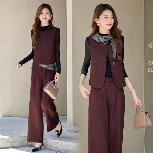 减龄百搭无袖马甲围巾上衣阔腿裤四件套HMQY8268 商品图0