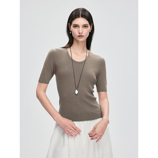 棉仓363635029-天丝U领短袖毛衫 商品图1