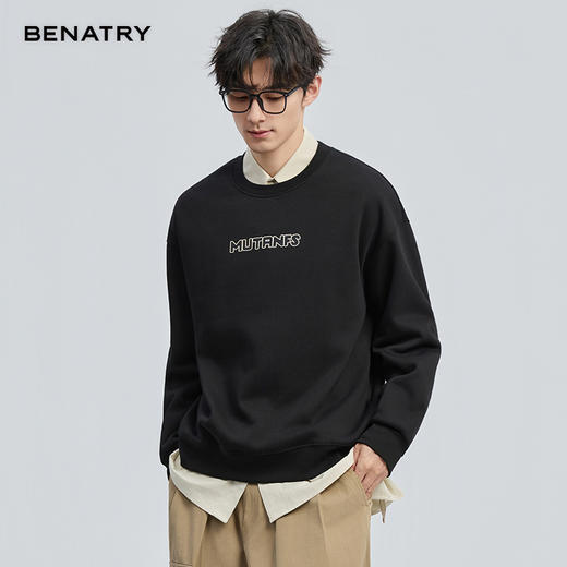 贝纳川冬季新品字母图案圆领加绒套头卫衣ECF424101 商品图6