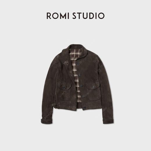 ROMISTUDIO进口羊皮革重擦色洗水复古翻领宽松皮夹克 RWCWWG5579 商品图1