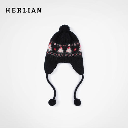 Herlian 2025冬季圣诞树图案护耳设计针织帽 商品图0