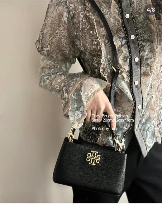 D102172百搭款黑色荔枝纹牛皮金属浮雕logo可手提斜挎迷你戴妃包 商品图4