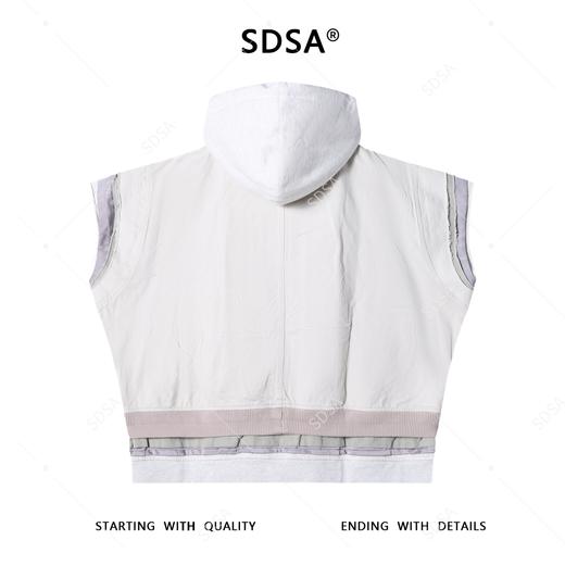 SDSA秋冬新款痞帅男装嘻哈高街拼接假两件抽绳连帽马甲百搭时尚 商品图4
