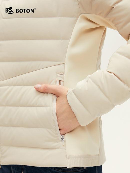 波顿女士秋冬季短款米杏色拼接高端石墨烯保暖羽绒服LC759324 商品图1