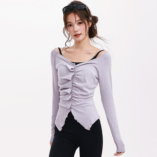 跃牌【禅语梵心】秋冬花边蓄热显瘦上衣女健身服跑步瑜伽长袖训练运动T恤CX5725 商品图2