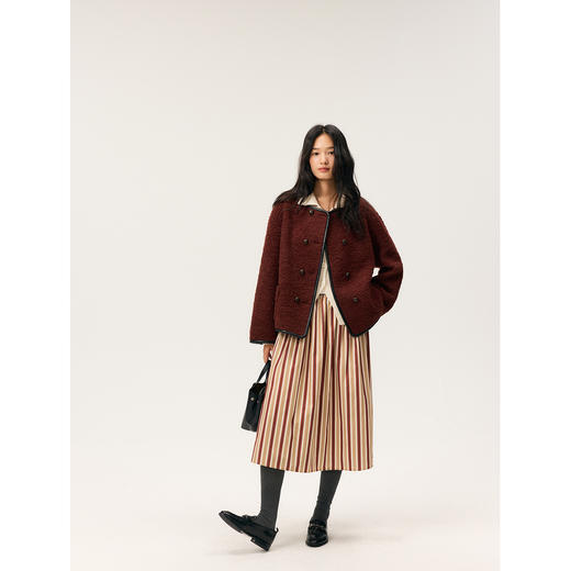 HeyDress双排扣圆领撞色边毛呢外套 商品图3