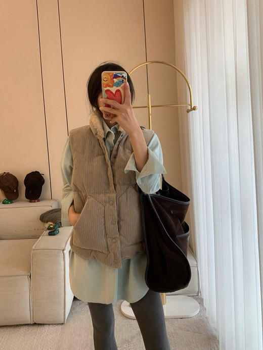 1021-1 亲戚工厂一手渠道 45R复古灯芯绒 翻领毛领 马甲 我穿L合身不宽裕 商品图5