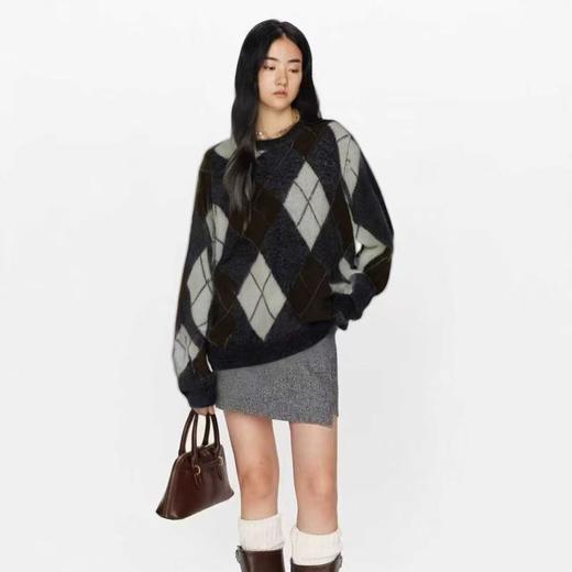 【à perles】复古菱格羊绒羊毛套头毛衣 商品图1
