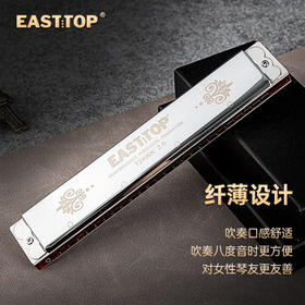 东方鼎（EAST TOP）24孔复音口琴T2406K 2.0银色盖板高级成人演奏儿童学生初学通用