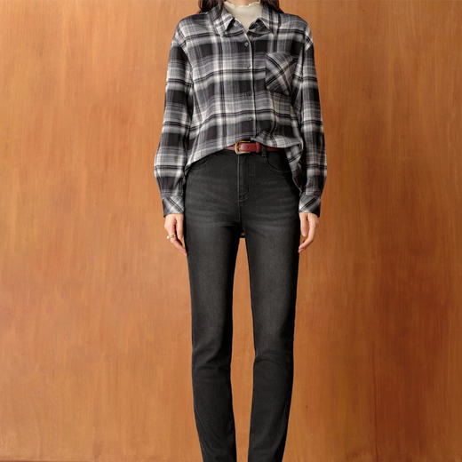 【严选】孟子义代言诗凡黎铅笔修身小脚牛仔裤2025冬新款加绒弹力显瘦靴裤7GA151321 商品图1