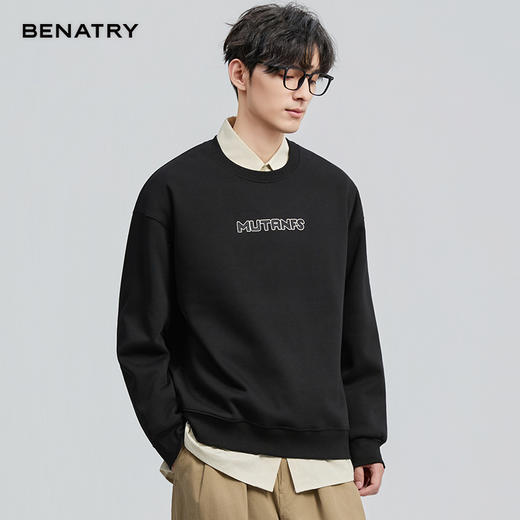 贝纳川冬季新品字母图案圆领加绒套头卫衣ECF424101 商品图5