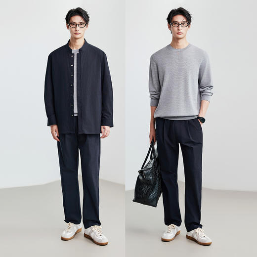 棉仓367818003-高密棉锦盐缩微锥宽褶裤 商品图4