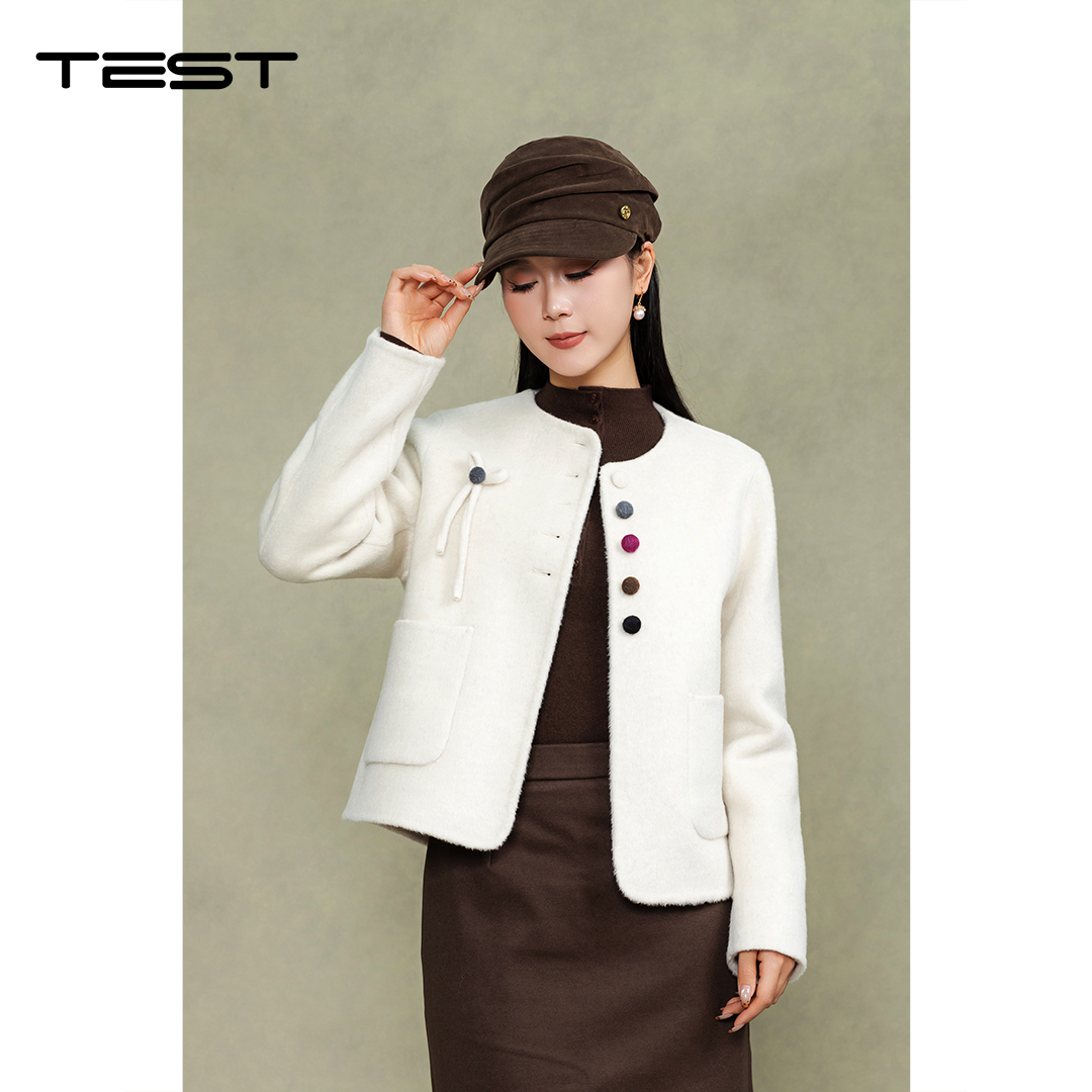 冬上新百搭气质纽扣精致双面呢外套2254052