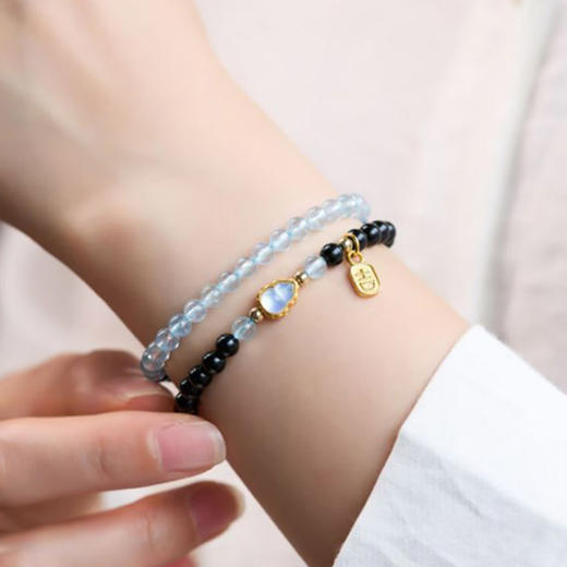 福运吉祥海蓝宝黑曜石手串5mm 商品图1