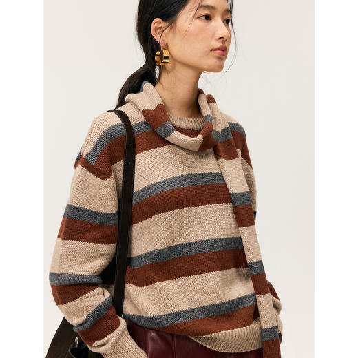 HeyDress宽松条纹围巾毛衣 商品图2