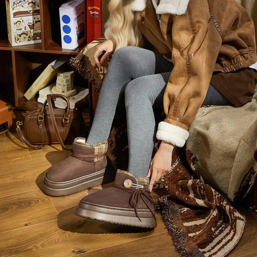 【36-40码】女士冬季新款冬里的格纹暖绒靴舒适厚底加绒保暖棉鞋短筒鞋子靴子【WG25131】】 商品图2