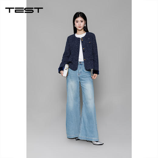 冬上新精致小香风藏青色金扣点缀尽显优雅呢外套2254082 商品图0