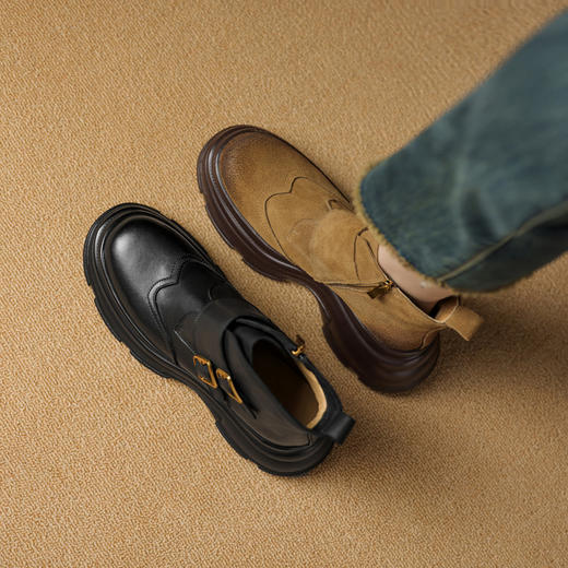 【预售5天】英伦风复古时尚秋冬圆头粗跟高跟短靴子短筒时装靴SSS&M2420 商品图1