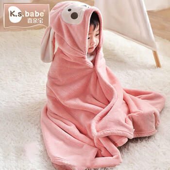 喜亲宝 儿童浴巾珊瑚绒婴儿宝宝洗澡浴袍斗篷带帽浴巾140*70cm长耳兔粉 商品图4