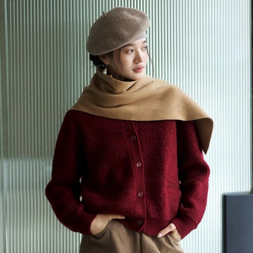绽放JS154朵/秋冬羊毛防风挺阔有型绒感经典复古针织大款贝雷帽子 商品图3