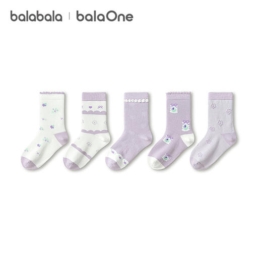 【balaOne】巴拉巴拉儿童袜子春秋女童棉袜中筒袜柔弹提花五双装 商品图4