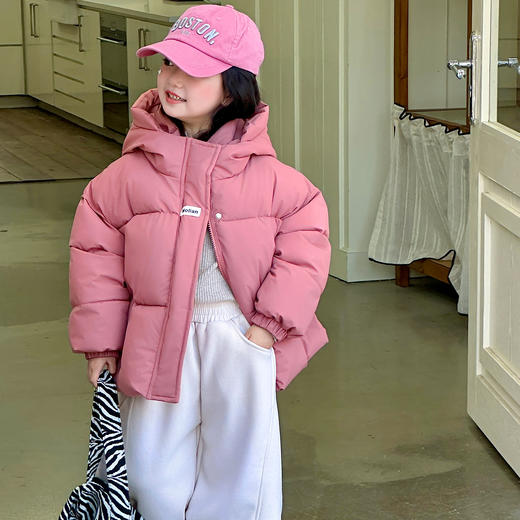 冬季韩版面包服儿童羽绒棉服男童女童加厚保暖连帽棉袄纯色外套 商品图2