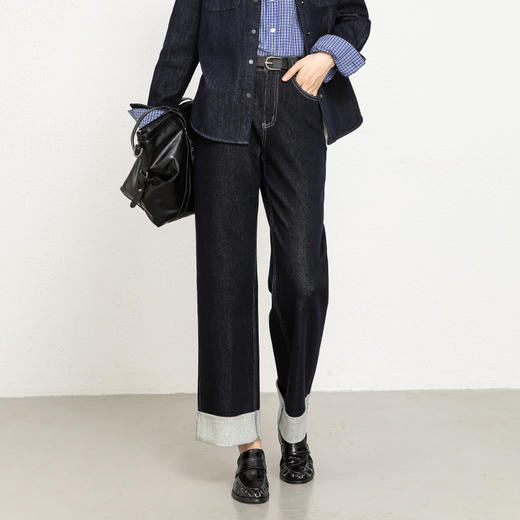 「高货rg」全新升级【铂金会员165/天猫219/差价54】(10432)洛诗琳新款植绒加厚牛仔裤2025秋冬高腰宽松阔腿直筒裤女 商品图0
