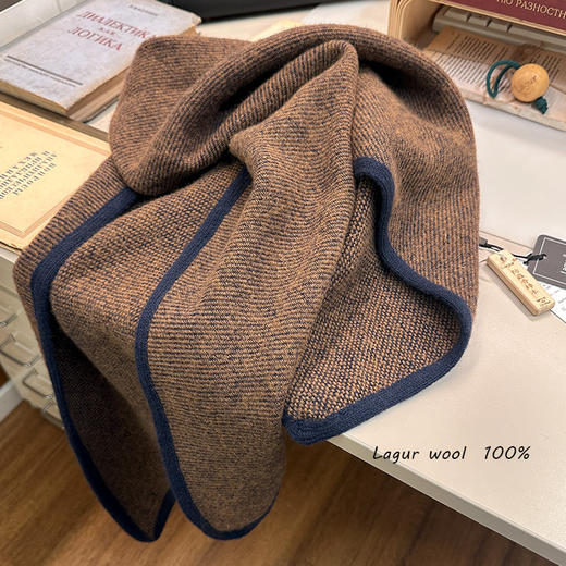 文艺书卷气！「麻纺棕」100%美丽诺羊毛三角加厚围巾披肩两用女冬 商品图2
