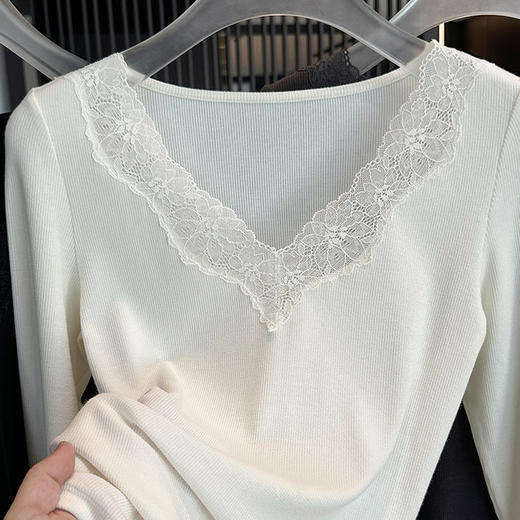 官网1400+ 华家90S美利奴绵羊毛莫代尔精梳棉蕾丝内搭肌底衣保暖打底衫长袖上衣女 商品图4