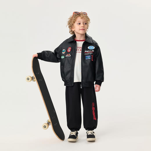 马克珍妮男童潮酷赛车夹棉皮衣夹克2025年秋冬新款551756 商品图2